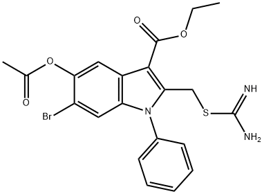 ethyl 5-(acetyloxy)-2-({[amino(imino)methyl]sulfanyl}methyl)-6-bromo-1-phenyl-1H-indole-3-carboxylate Struktur