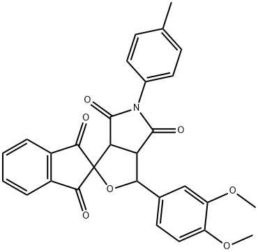 1-(3,4-dimethoxyphenyl)-5-(4-methylphenyl)-3a,6a-dihydrospiro(1H-furo[3,4-c]pyrrole-3,2'-[1'H]-indene)-1',3',4,6(2'H,3H,5H)-tetrone Struktur