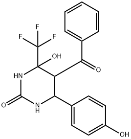 5-benzoyl-4-hydroxy-6-(4-hydroxyphenyl)-4-(trifluoromethyl)tetrahydropyrimidin-2(1H)-one Struktur