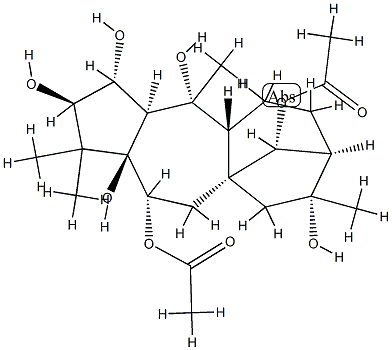 (14R)-6β,14-Diacetoxygrayanotoxane-2α,3β,5,10,16-pentol Struktur