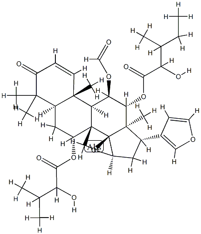 (13α,17α)-14β,15β:21,23-Diepoxy-11β-formyloxy-7α-(2-hydroxy-3-methyl-1-oxobutoxy)-12α-[(2-hydroxy-3-methyl-1-oxopentyl)oxy]-4,4,8-trimethyl-24-nor-5α-chola-1,20,22-trien-3-one Struktur