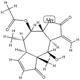 (3aS)-3,3aα,4,4a,7aα,8,9,9aβ-Octahydro-4β-hydroxy-4aβ,8α-dimethyl-3-methylene-9β-acetoxyazuleno[6,5-b]furan-2,5-dione Struktur