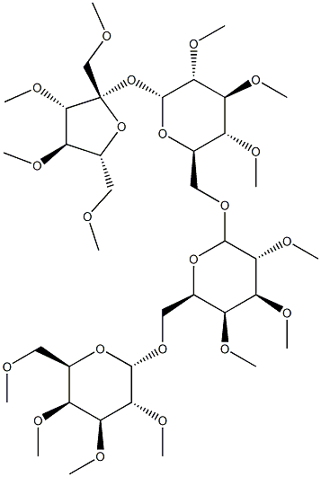 1-O,3-O,4-O,6-O-Tetramethyl-β-D-fructofuranosyl 6-O-[6-O-(2-O,3-O,4-O,6-O-tetramethyl-α-D-galactopyranosyl)-2-O,3-O,4-O-trimethyl-α-D-galactopyranosyl]-2-O,3-O,4-O-trimethyl-α-D-glucopyranoside Struktur