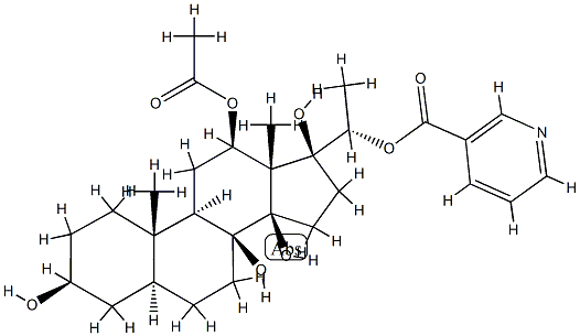 (17S,20S)-5α-Pregnane-3β,8,12β,14β,17,20-hexol 12-acetate 20-(3-pyridinecarboxylate) Struktur