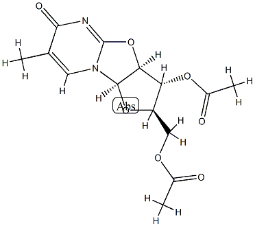 (2R)-2α-[(Acetyloxy)methyl]-2,3,3aβ,9aβ-tetrahydro-7-methyl-6-oxo-6H-furo[2',3':4,5]oxazolo[3,2-a]pyrimidine-3β-yl=acetate Struktur