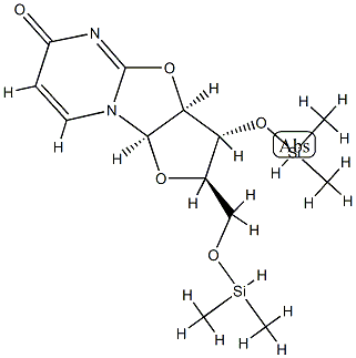 (2R)-3β-(Dimethylsilyl)oxy-2α-[(dimethylsilyl)oxy]methyl-2,3,3aβ,9aβ-tetrahydro-6H-furo[2',3':4,5]oxazolo[3,2-a]pyrimidin-6-one Struktur