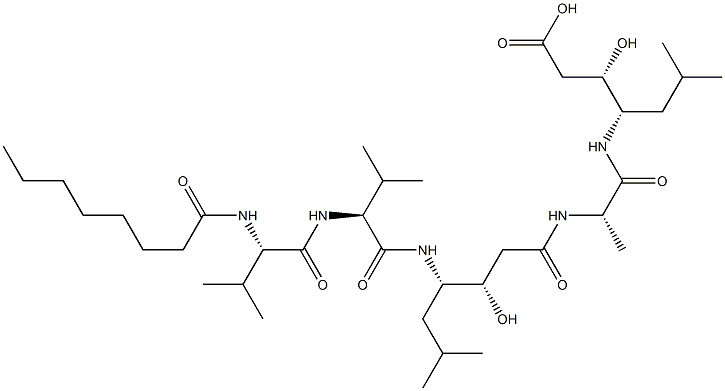 (3S,4S)-4-[[[(3S,4S)-4-[[N-(1-Oxooctyl)-L-Val-L-Val-]amino]-3-hydroxy-6-methylheptanoyl]-L-Ala-]amino]-3-hydroxy-6-methylheptanoic acid Struktur