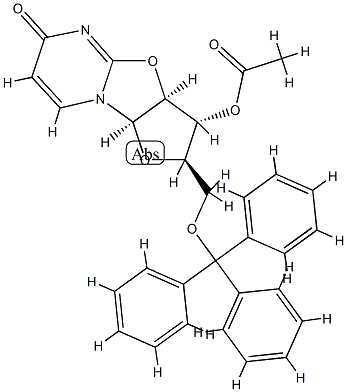 (2R)-3β-Acetoxy-2,3,3aβ,9aβ-tetrahydro-2α-[(triphenylmethoxy)methyl]-6H-furo[2',3':4,5]oxazolo[3,2-a]pyrimidin-6-one Struktur