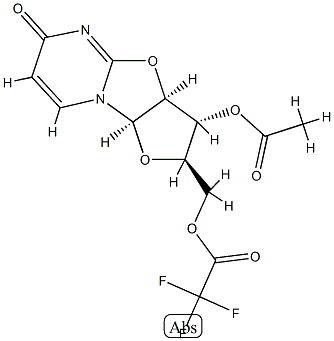 Trifluoroacetic acid [(2R)-3β-acetoxy-2,3,3aβ,9aβ-tetrahydro-6-oxo-6H-furo[2',3':4,5]oxazolo[3,2-a]pyrimidin-2α-yl]methyl ester Struktur