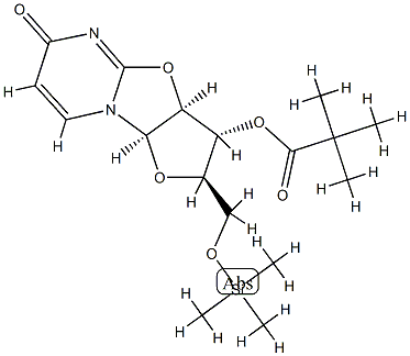 2,2-Dimethylpropionic acid (2R)-2,3,3aβ,9aβ-tetrahydro-6-oxo-2α-[[(trimethylsilyl)oxy]methyl]-6H-furo[2',3':4,5]oxazolo[3,2-a]pyrimidin-3β-yl ester Struktur