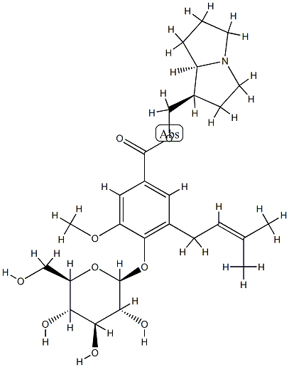 4-(β-D-Glucopyranosyloxy)-3-methoxy-5-(3-methyl-2-butenyl)benzoic acid [(4R,5R)-1-azabicyclo[3.3.0]octan-4-yl]methyl ester Struktur