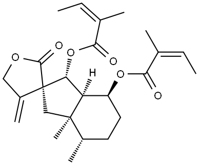 (1'R,3R,7'aβ)-4,5,1',3',3'a,4',5',6',7',7'a-Decahydro-3'aβ,4'β-dimethyl-1'β,7'α-bis[[(Z)-2-methyl-1-oxo-2-butenyl]oxy]-4-methylenespiro[furan-3,2'-[2H]inden]-2-one Struktur