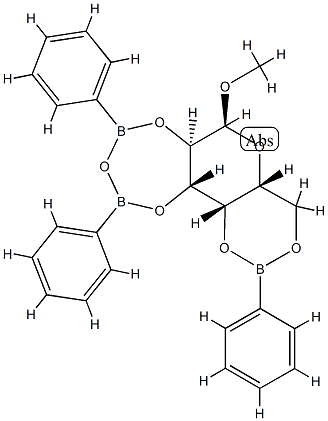 (5aR,6S,7aR,11aR,11bS)-Hexahydro-6-methoxy-2,4,10-triphenyl[1,3,2]dioxaborino[4',5':5,6]pyrano[3,4-f]-1,3,5,2,4-trioxadiborepin Struktur