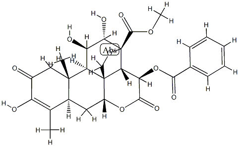 15β-Benzoyloxy-13,20-epoxy-3,11β,12α-trihydroxy-2,16-dioxopicras-3-en-21-oic acid methyl ester Struktur