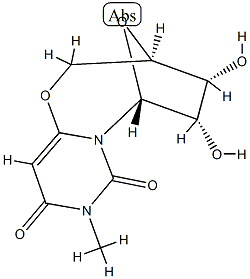 (3R)-3,4,5,6-Tetrahydro-4α,5α-dihydroxy-9-methyl-3β,6β-epoxy-2H,8H-pyrimido[6,1-b][1,3]oxazocine-8,10(9H)-dione Struktur