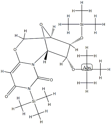 (3R)-3,4,5,6-Tetrahydro-9-(trimethylsilyl)-4α,5α-bis(trimethylsiloxy)-3β,6β-epoxy-2H,8H-pyrimido[6,1-b][1,3]oxazocine-8,10(9H)-dione Struktur