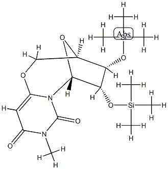 (3R)-3,4,5,6-Tetrahydro-9-methyl-4α,5α-bis(trimethylsiloxy)-3β,6β-epoxy-2H,8H-pyrimido[6,1-b][1,3]oxazocine-8,10(9H)-dione Struktur