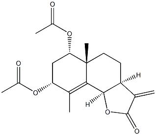 (3aS)-6β,8β-Diacetoxy-3aβ,4,5,5a,6,7,8,9bβ-octahydro-5aα,9-dimethyl-3-methylenenaphtho[1,2-b]furan-2(3H)-one Struktur