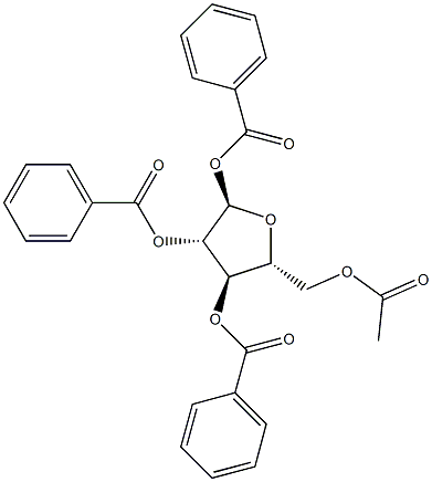 1-O,2-O,3-O-Tribenzoyl-5-O-acetyl-α-D-arabinofuranose Struktur