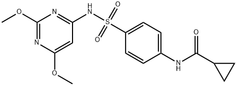 N-(4-{[(2,6-dimethoxy-4-pyrimidinyl)amino]sulfonyl}phenyl)cyclopropanecarboxamide Struktur