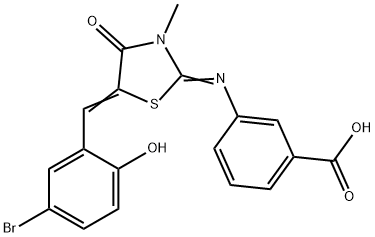 3-{[5-(5-bromo-2-hydroxybenzylidene)-3-methyl-4-oxo-1,3-thiazolidin-2-ylidene]amino}benzoic acid Struktur