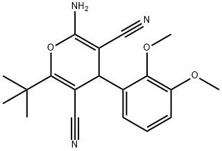 2-amino-6-tert-butyl-4-(2,3-dimethoxyphenyl)-4H-pyran-3,5-dicarbonitrile Struktur