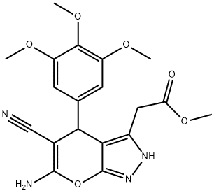 methyl [6-amino-5-cyano-4-(3,4,5-trimethoxyphenyl)-2,4-dihydropyrano[2,3-c]pyrazol-3-yl]acetate Struktur