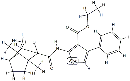 ethyl 2-(3a,6a-dimethylhexahydro-1H-1,4-methanocyclopenta[c]furan-1-carboxamido)-4-phenylthiophene-3-carboxylate Struktur