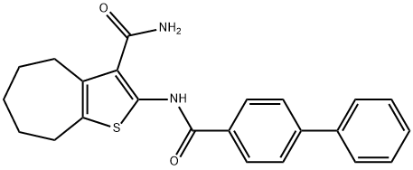 2-([1,1-biphenyl]-4-carboxamido)-5,6,7,8-tetrahydro-4H-cyclohepta[b]thiophene-3-carboxamide Struktur