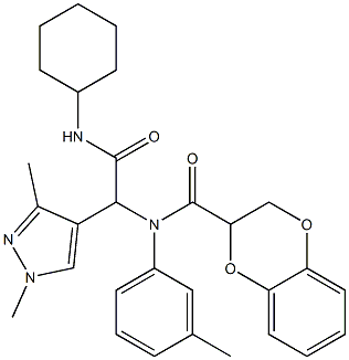 1H-Pyrazole-4-acetamide,N-cyclohexyl-alpha-[[(2,3-dihydro-1,4-benzodioxin-2-yl)carbonyl](3-methylphenyl)amino]-1,3-dimethyl-(9CI) Struktur