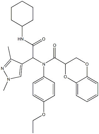 1H-Pyrazole-4-acetamide,N-cyclohexyl-alpha-[[(2,3-dihydro-1,4-benzodioxin-2-yl)carbonyl](4-ethoxyphenyl)amino]-1,3-dimethyl-(9CI) Struktur