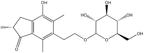 (2R)-6-[2-(β-D-Glucopyranosyloxy)ethyl]-2,3-dihydro-4-hydroxy-2,5,7-trimethyl-1H-inden-1-one Struktur