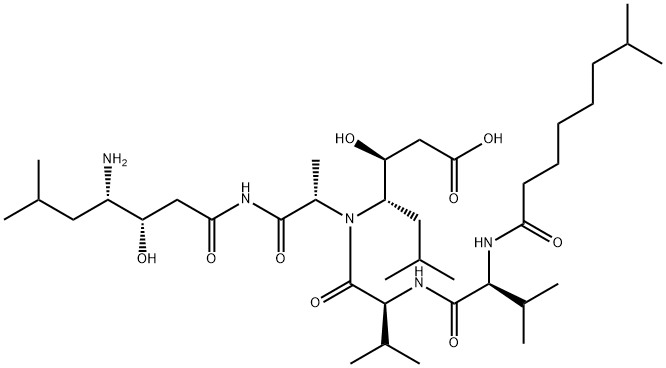 (3S,4S)-4-[[[(3S,4S)-4-[[N-(7-Methyl-1-oxooctyl)-L-Val-L-Val-]amino]-3-hydroxy-6-methylheptanoyl]-L-Ala-]amino]-3-hydroxy-6-methylheptanoic acid Struktur