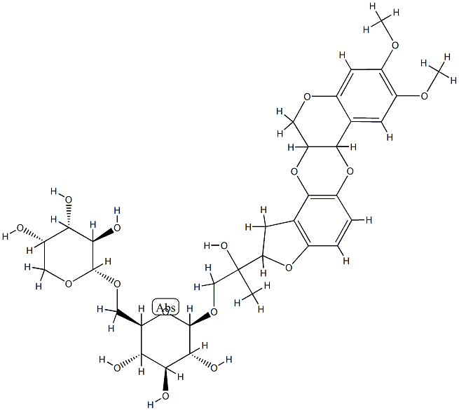 2-Hydroxy-2-(1,2,6a,12a-tetrahydro-8,9-dimethoxy-12H-[1]benzopyrano[4,3-b]furo[3,2-f][1,4]benzodioxin-2-yl)propyl 6-O-α-L-arabinopyranosyl-β-D-glucopyranoside Struktur