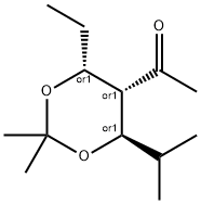 Ethanone, 1-[(4R,5S,6R)-4-ethyl-2,2-dimethyl-6-(1-methylethyl)-1,3-dioxan-5-yl]-, rel- (9CI) Struktur