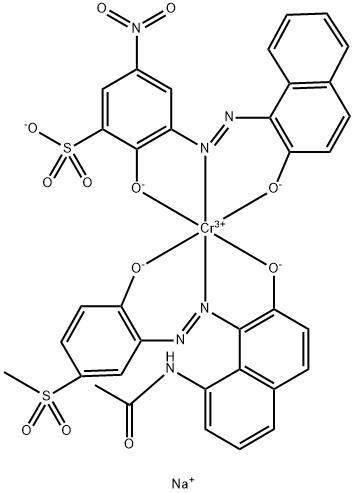 disodium [N-[7-hydroxy-8-[(2-hydroxy-5-mesylphenyl)azo]-1-naphthyl]acetamidato(2-)][2-hydroxy-3-[(2-hydroxy-1-naphthyl)azo]-5-nitrobenzenesulphonato(3-)]chromate(2-) Struktur