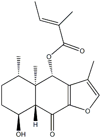 (E)-2-Methyl-2-butenoic acid [(4S)-4,4a,5,6,7,8,8aα,9-octahydro-8α-hydroxy-3,4aβ,5β-trimethyl-9-oxonaphtho[2,3-b]furan-4β-yl] ester Struktur