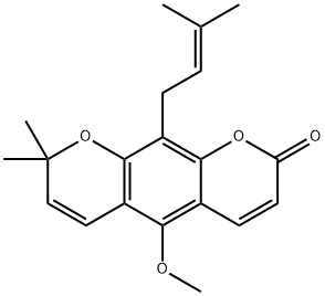 5-Methoxy-8,8-dimethyl-10-(3-methyl-2-butenyl)-2H,8H-benzo[1,2-b:5,4-b']dipyran-2-one Struktur