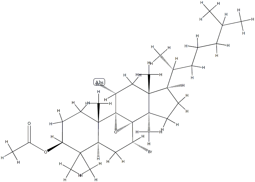 3β-Acetoxy-7α,11α-dibromo-8α,9α-epoxylanostane Struktur