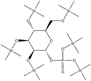 2-O,3-O,4-O,6-O-Tetrakis(trimethylsilyl)-α-D-mannopyranose [phosphoric acid bis(trimethylsilyl)] ester Struktur