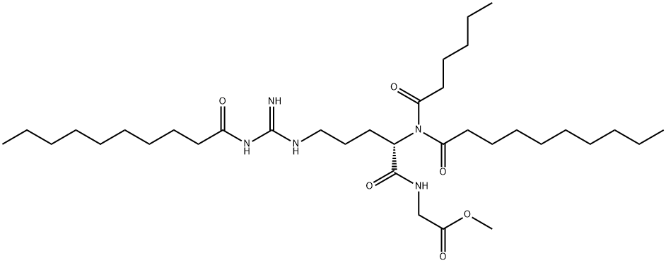 N5-[Imino[(1-oxodecyl)amino]methyl]-N2-(1-oxodecyl)-N2-(1-oxohexyl)-L-Orn-Gly-OMe Struktur