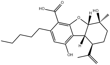 (5aS)-5a,6,7,8,9,9aβ-Hexahydro-1,6β-dihydroxy-6-methyl-9β-(1-methylethenyl)-3-pentyl-4-dibenzofurancarboxylic acid Struktur