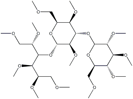 3-O-[3-O-(2-O,3-O,4-O,6-O-Tetramethyl-β-D-glucopyranosyl)-2-O,4-O,6-O-trimethyl-β-D-glucopyranosyl]-1-O,2-O,4-O,5-O,6-O-pentamethyl-D-glucitol Struktur