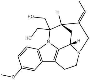 (19E)-19,20-Didehydro-17-hydroxy-10-methoxy-1,16-cyclocorynan-16-methanol Struktur