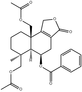 (5R)-6β,9aβ-Bis(acetoxymethyl)-5-benzoyloxy-1,3,4,5,5aα,6,7,8,9,9a-decahydro-6-methylnaphtho[1,2-c]furan-3-one Struktur