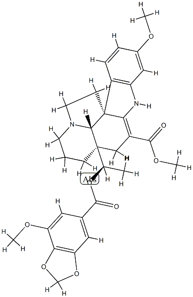 (5α,12β,19α,20R)-2,3-Didehydro-16-methoxy-20-[[(7-methoxy-1,3-benzodioxol-5-yl)carbonyl]oxy]aspidospermidine-3-carboxylic acid methyl ester Struktur