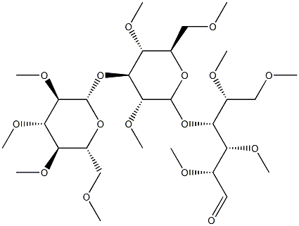 4-O-[3-O-(2-O,3-O,4-O,6-O-Tetramethyl-β-D-glucopyranosyl)-2-O,4-O,6-O-trimethyl-β-D-glucopyranosyl]-2-O,3-O,5-O,6-O-tetramethyl-D-glucose Struktur