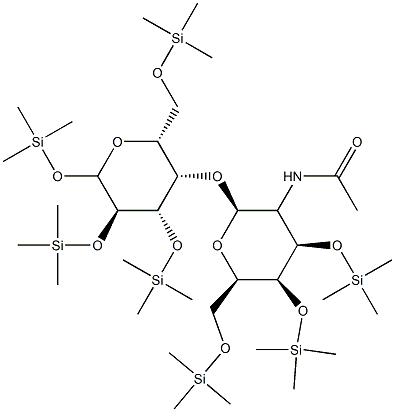 4-O-[2-(Acetylamino)-3-O,4-O,6-O-tris(trimethylsilyl)-2-deoxy-β-D-galactopyranosyl]-1-O,2-O,3-O,6-O-tetrakis(trimethylsilyl)-D-galactopyranose Struktur