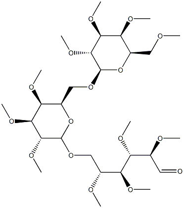 6-O-[6-O-(2-O,3-O,4-O,6-O-Tetramethyl-β-D-galactopyranosyl)-2-O,3-O,4-O-trimethyl-β-D-galactopyranosyl]-2-O,3-O,4-O,5-O-tetramethyl-D-galactose Struktur