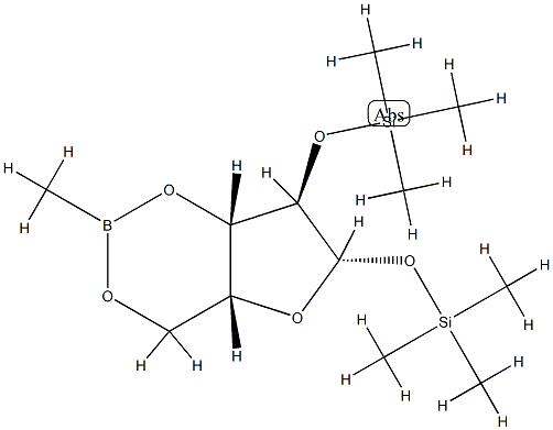 1-O,2-O-Bis(trimethylsilyl)-3-O,5-O-methylboranediyl-β-D-xylofuranose Struktur